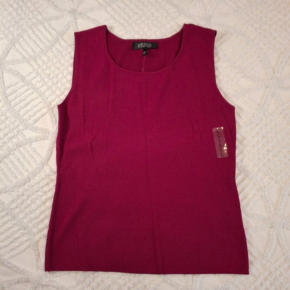 Kasper XL Knit Shell Top Hibiscus Pink Red Ribbed Scoop Neck Sleeveless NWT